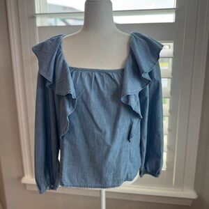 J. Crew Chambray Ruffle Blouse